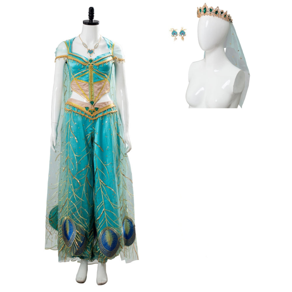 Aladdin Naomi Scott Princess Jasmine Peacock Cosplay Costume Festival Party Outfit