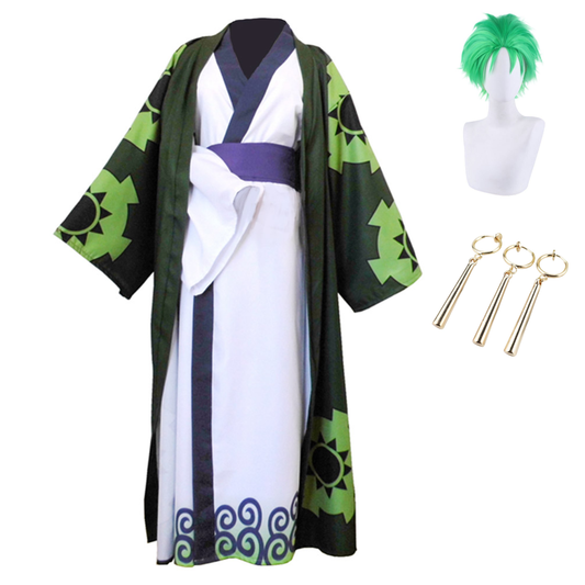 One Piece Roronoa Zoro Cosplay Costume Kimono Robe Outfits Halloween Party Suit