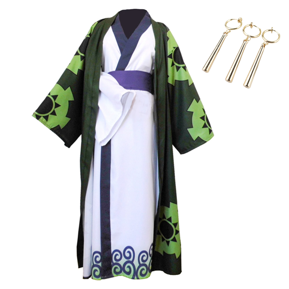 One Piece Roronoa Zoro Cosplay Costume Kimono Robe Outfits Halloween Party Suit