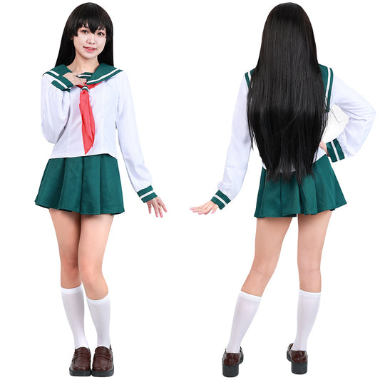 InuYasha Kagome Higurashi Women Girls Uniform Skirt Outfit Cosplay Costume Halloween Carnival Costume