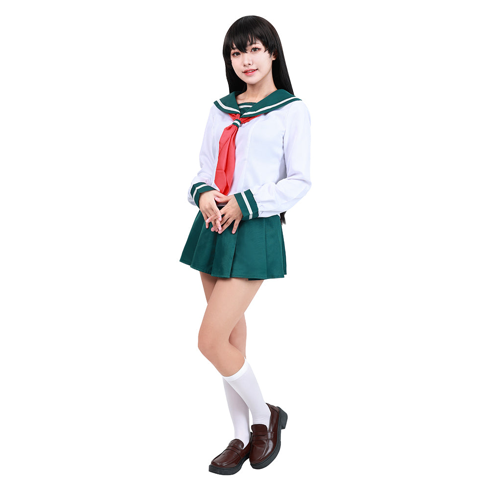 InuYasha Kagome Higurashi Women Girls Uniform Skirt Outfit Cosplay Costume Halloween Carnival Costume