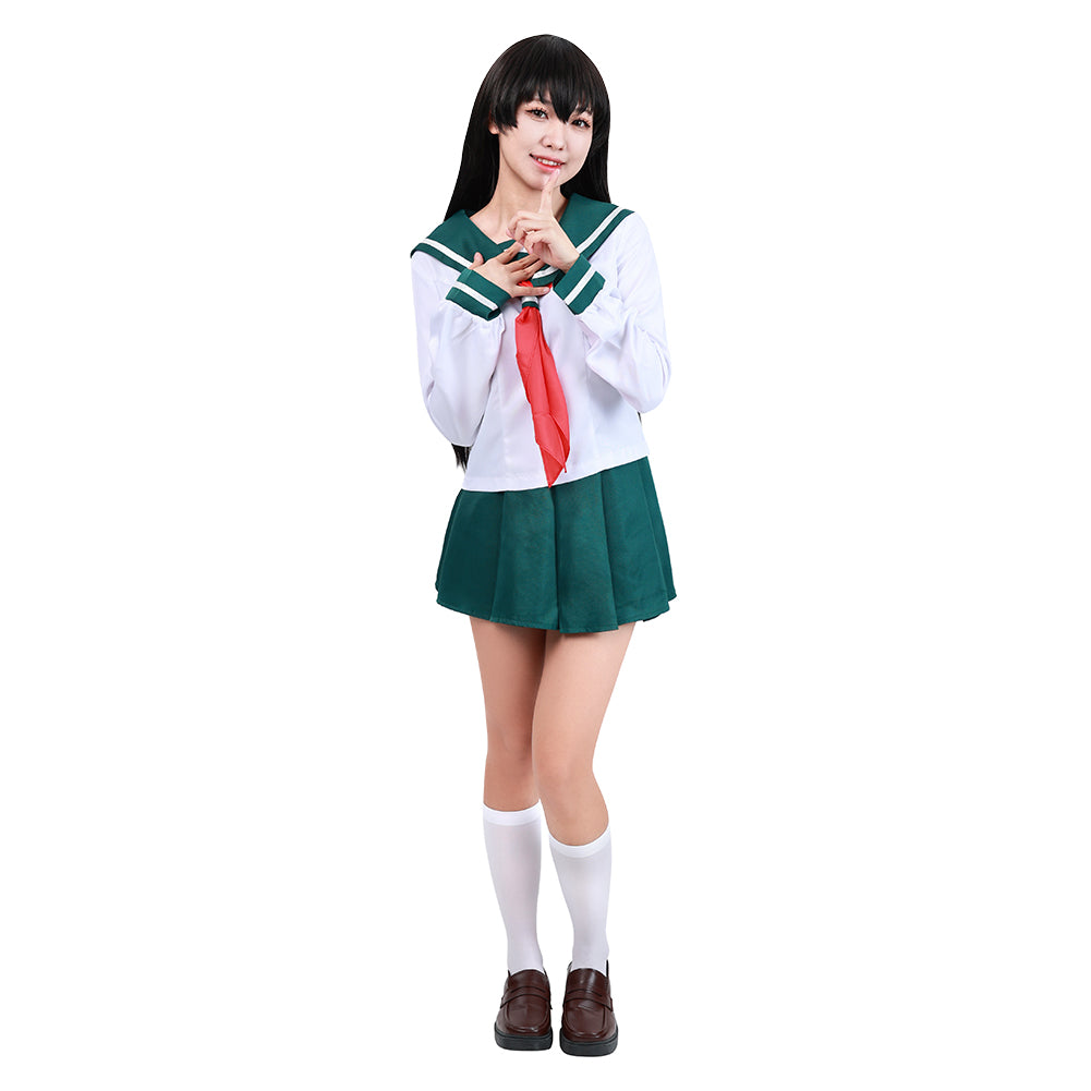 InuYasha Kagome Higurashi Women Girls Uniform Skirt Outfit Cosplay Costume Halloween Carnival Costume