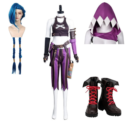 Arcane: League of Legend Jinx Fullset Outfits Halloween Carnival Cosplay Costume 