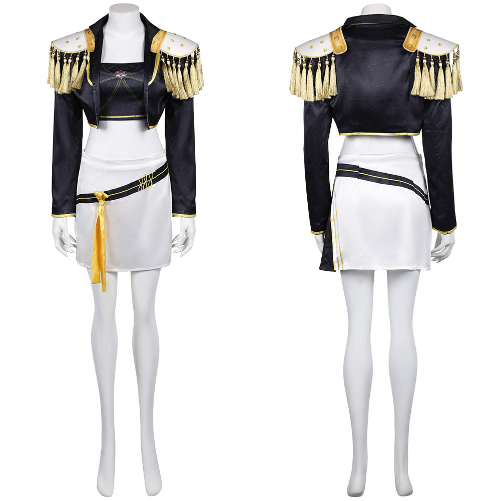 Kpop Demon Hunters Mira Golden Black Uniform Top Skirt Set Halloween Carnival Party Cosplay Costume
