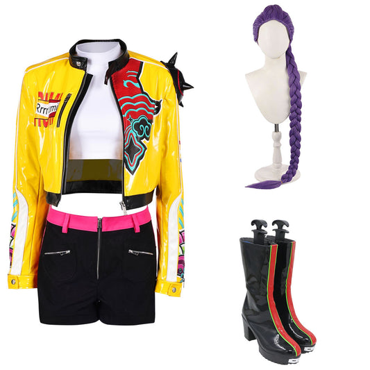 Kpop Demon Hunters Rumi Yellow Leather Jacket Pants Delux version Halloween Carnival Party Cosplay Costume