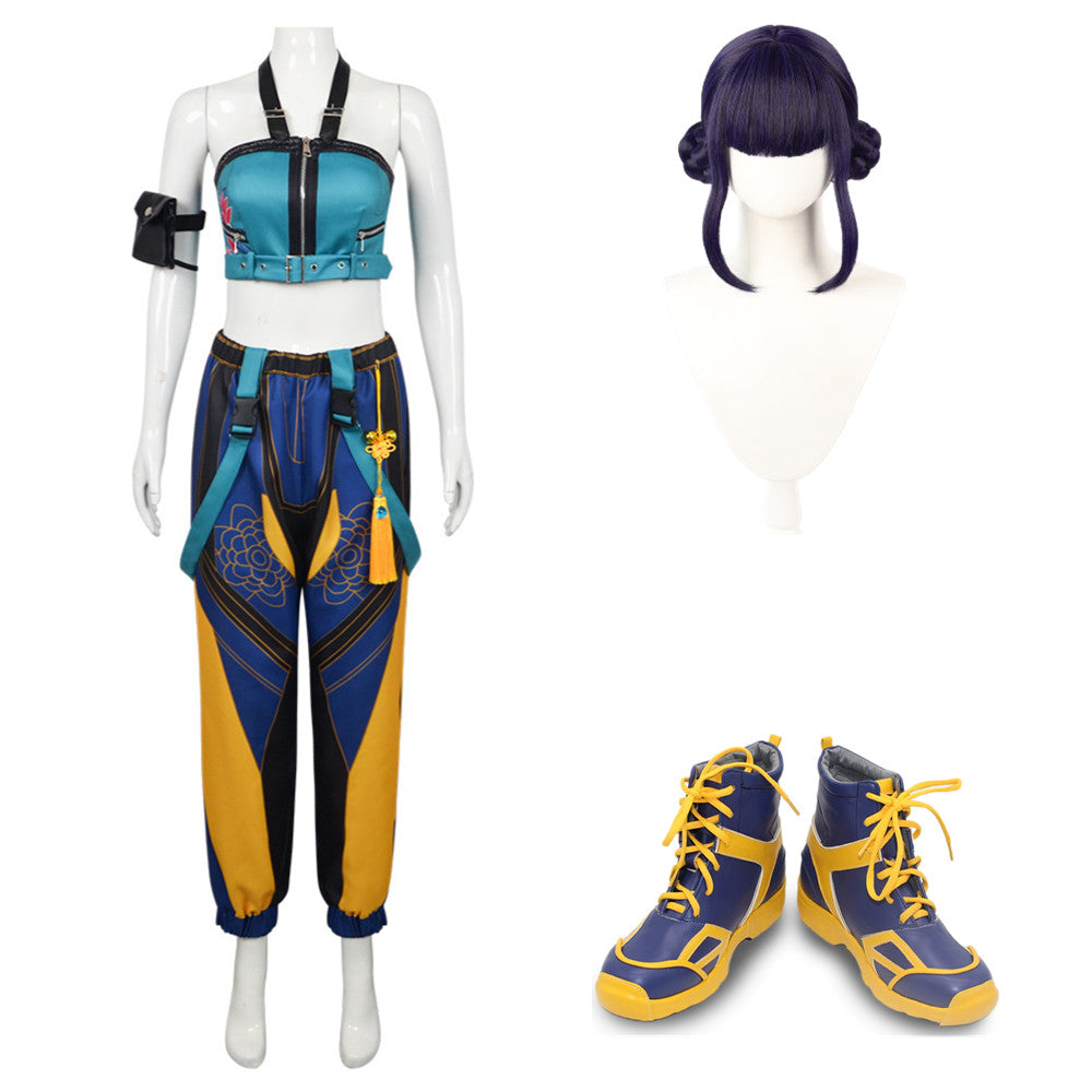 Kpop Demon Hunters Zoey Blue Top Pants Set Stage Outfits Halloween Carnival Party Cosplay Costume