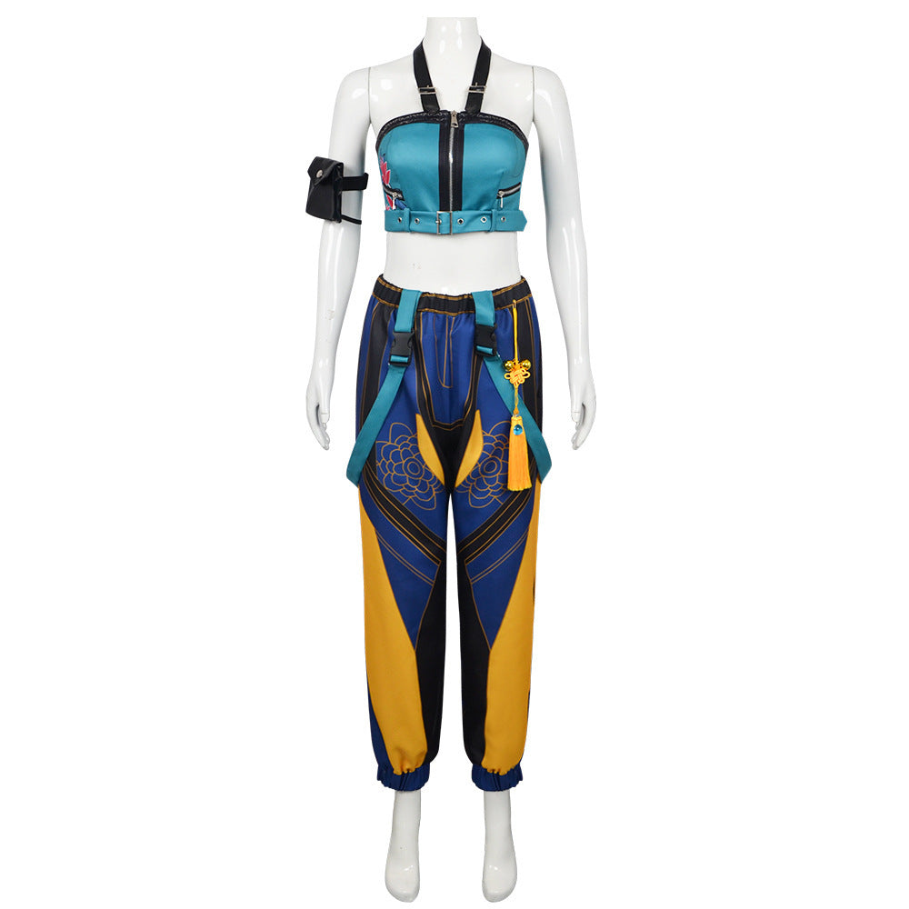 Kpop Demon Hunters Zoey Blue Top Pants Set Stage Outfits Halloween Carnival Party Cosplay Costume