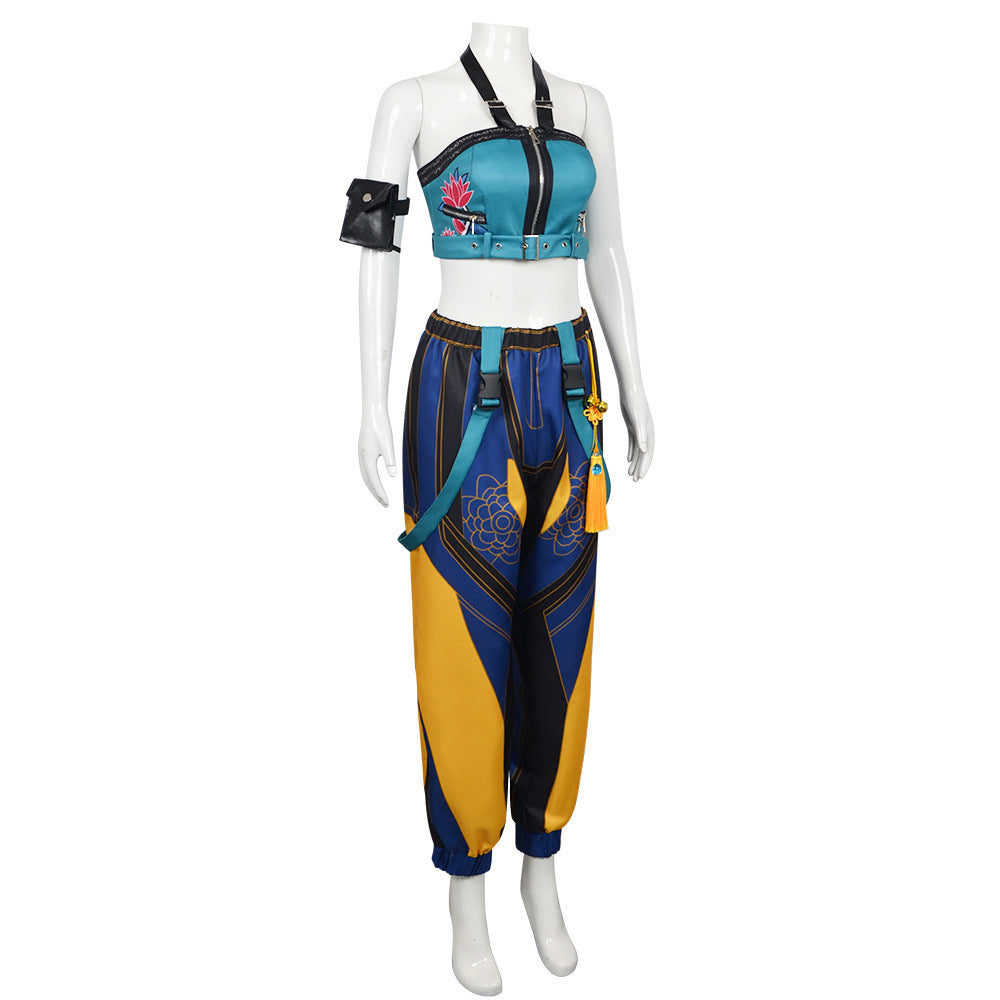 Kpop Demon Hunters Zoey Blue Top Pants Set Stage Outfits Halloween Carnival Party Cosplay Costume