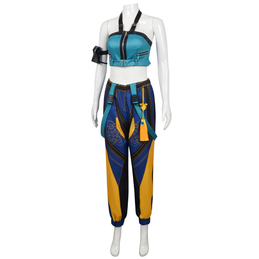 Kpop Demon Hunters Zoey Blue Top Pants Set Stage Outfits Halloween Carnival Party Cosplay Costume