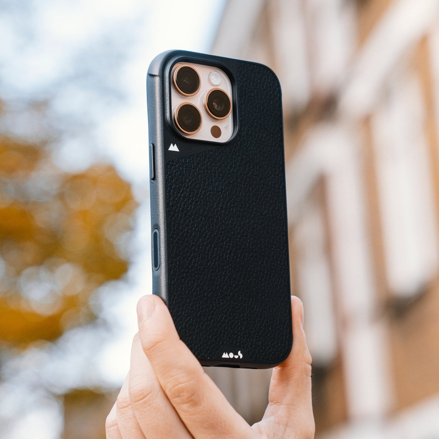 MagSafe® Compatible Black Leather Phone Case with Camera Control Button