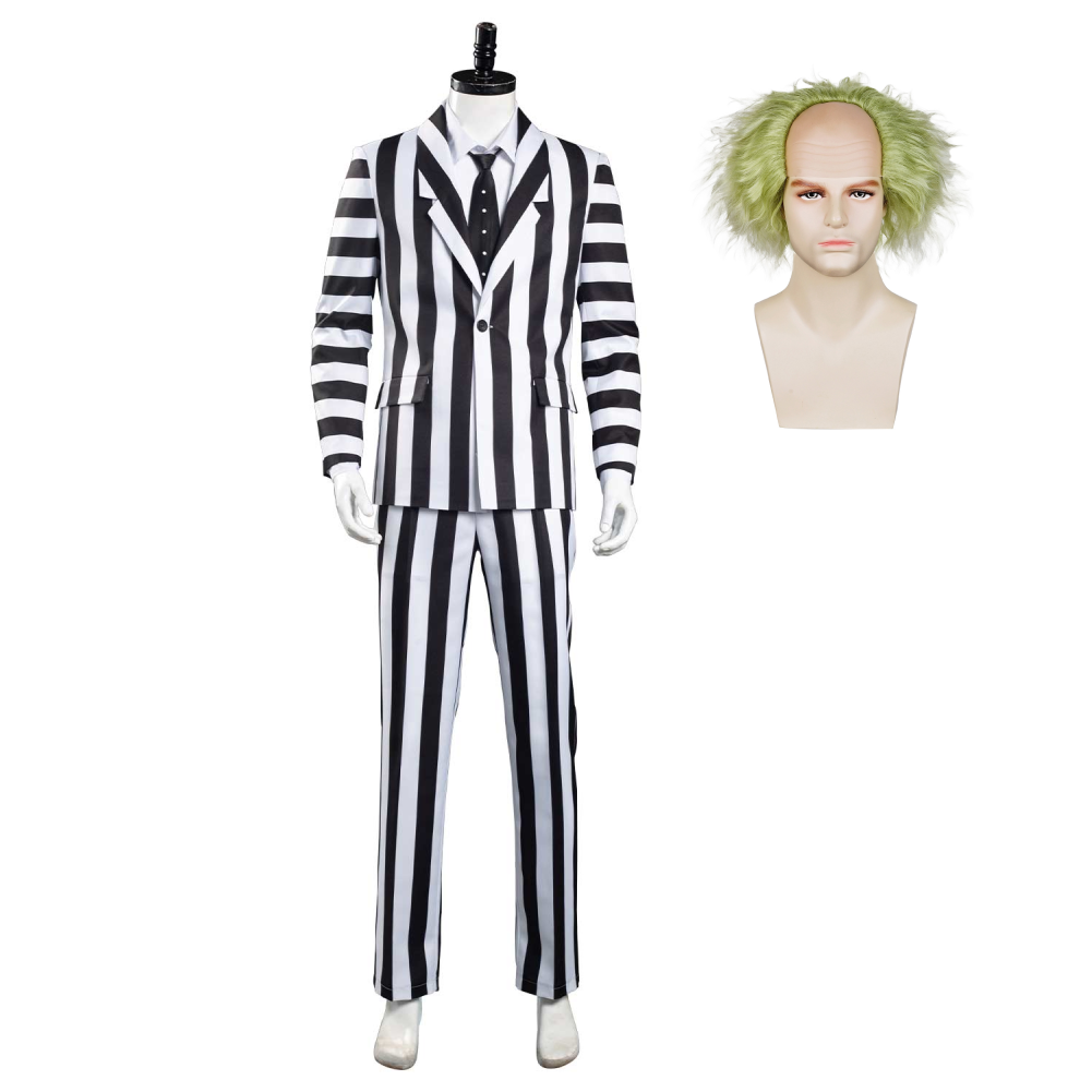 Beetlejuice Adam Cosplay Costume Black and White Striped Suit Jacket Outfits Halloween Carnival