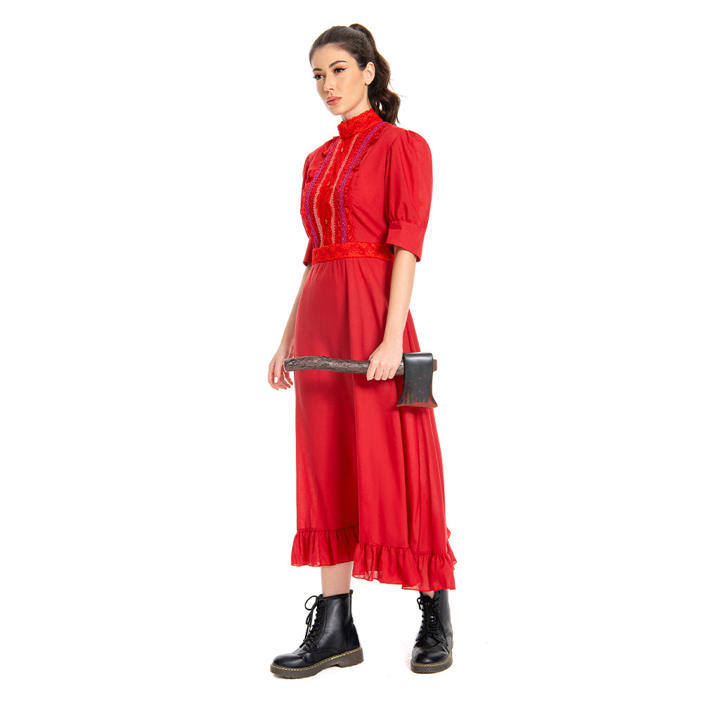 Pearl (2022) X Pearl Red Dress Outfits Halloween Horror Carnival Suit Cosplay Costume
