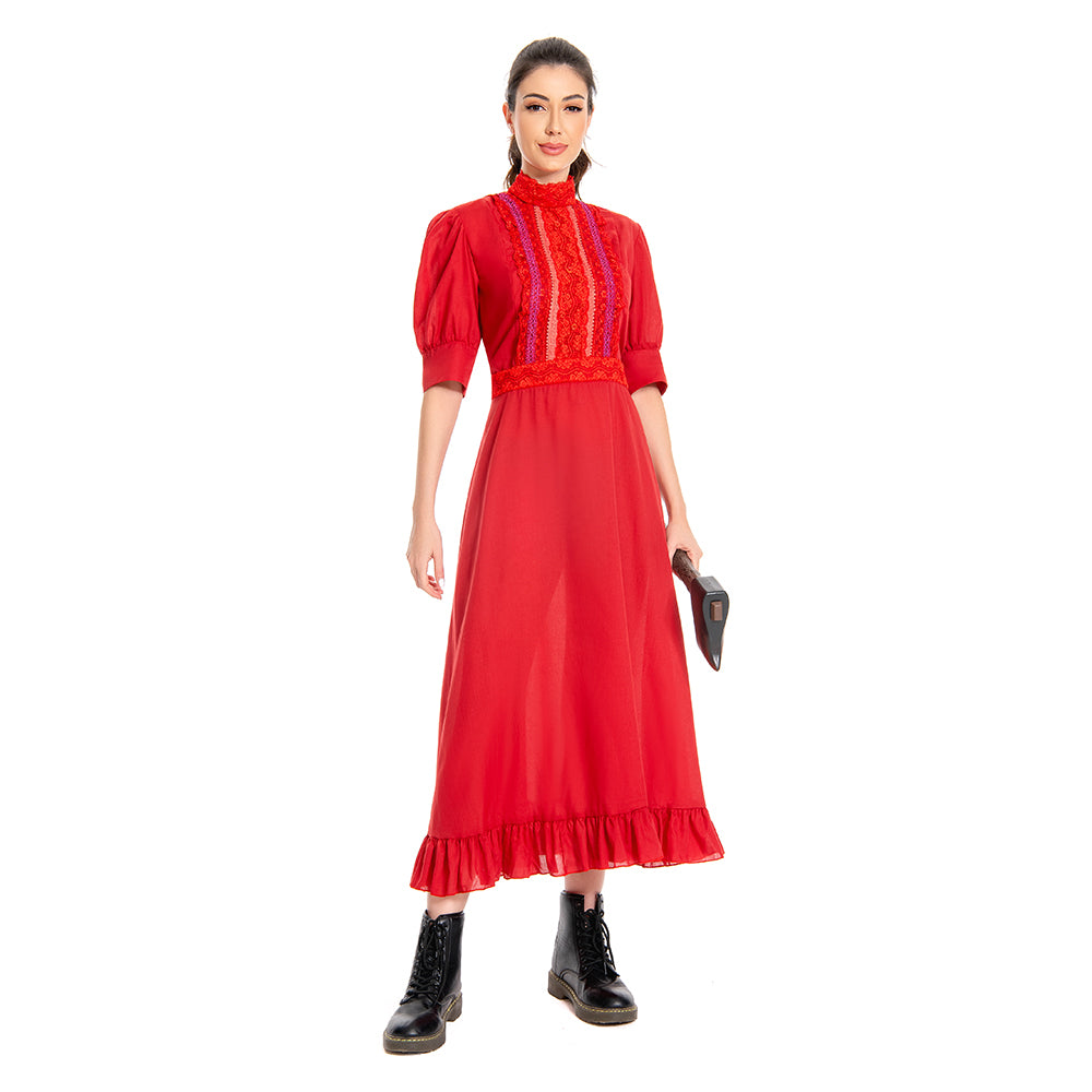Pearl (2022) X Pearl Red Dress Outfits Halloween Horror Carnival Suit Cosplay Costume