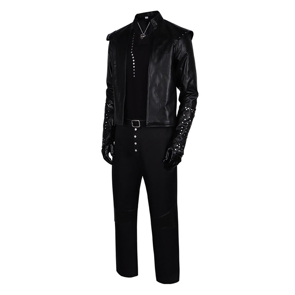 The Witcher Geralt Men Leather Jacket Top Pants Set Halloween Carnival Party Cosplay Costume