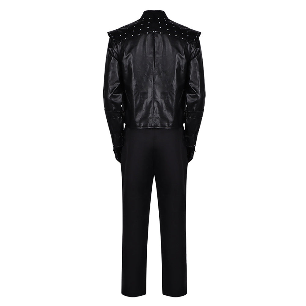 The Witcher Geralt Men Leather Jacket Top Pants Set Halloween Carnival Party Cosplay Costume