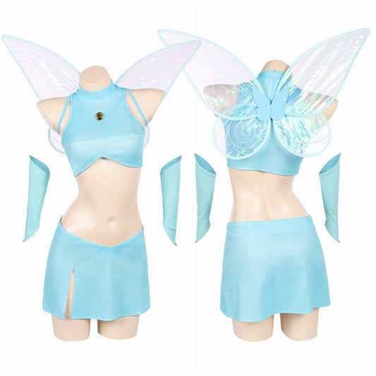 Winx Club Bloom Fairy Blue Top Skirt Wing Set Halloween Carnival Party Cosplay Costume