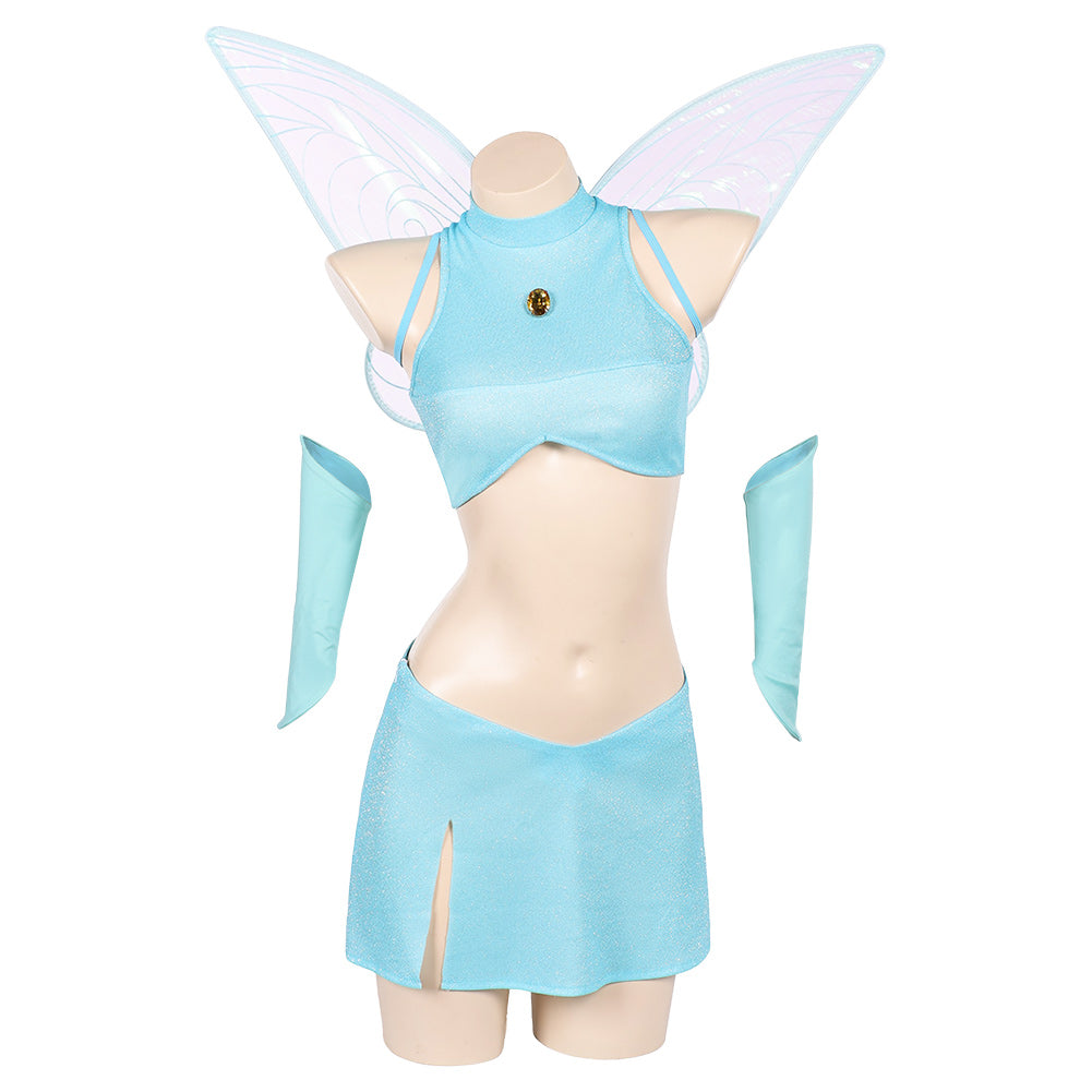 Winx Club Bloom Fairy Blue Top Skirt Wing Set Halloween Carnival Party Cosplay Costume