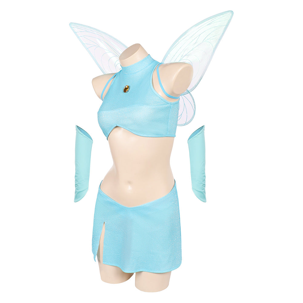 Winx Club Bloom Fairy Blue Top Skirt Wing Set Halloween Carnival Party Cosplay Costume