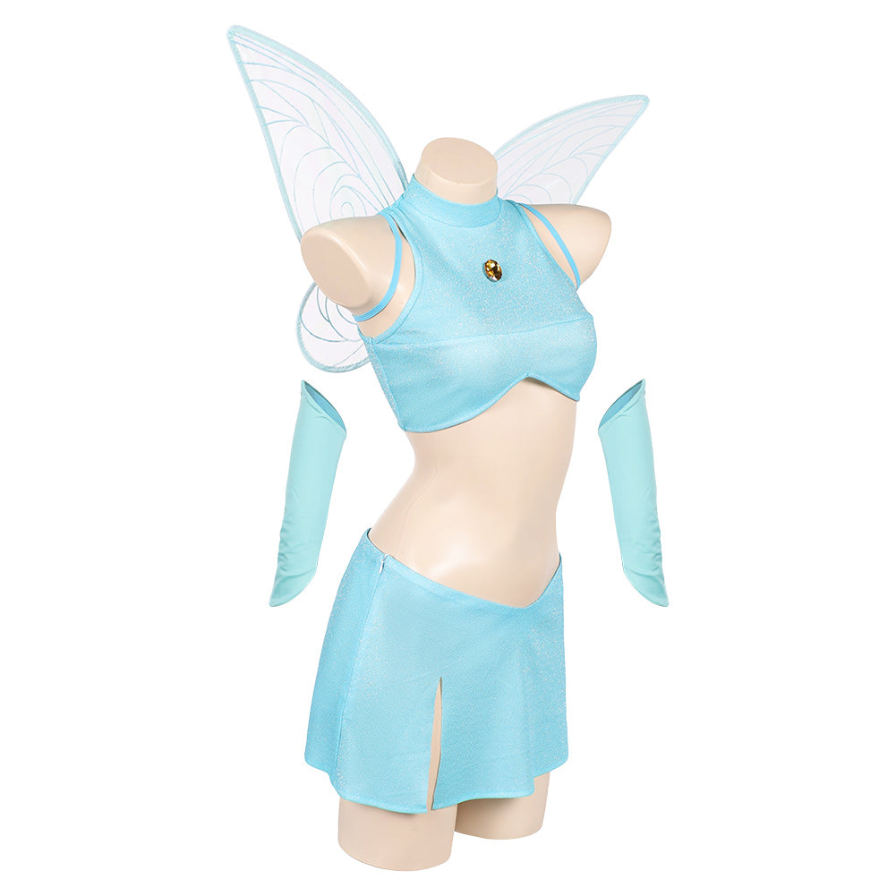 Winx Club Bloom Fairy Blue Top Skirt Wing Set Halloween Carnival Party Cosplay Costume