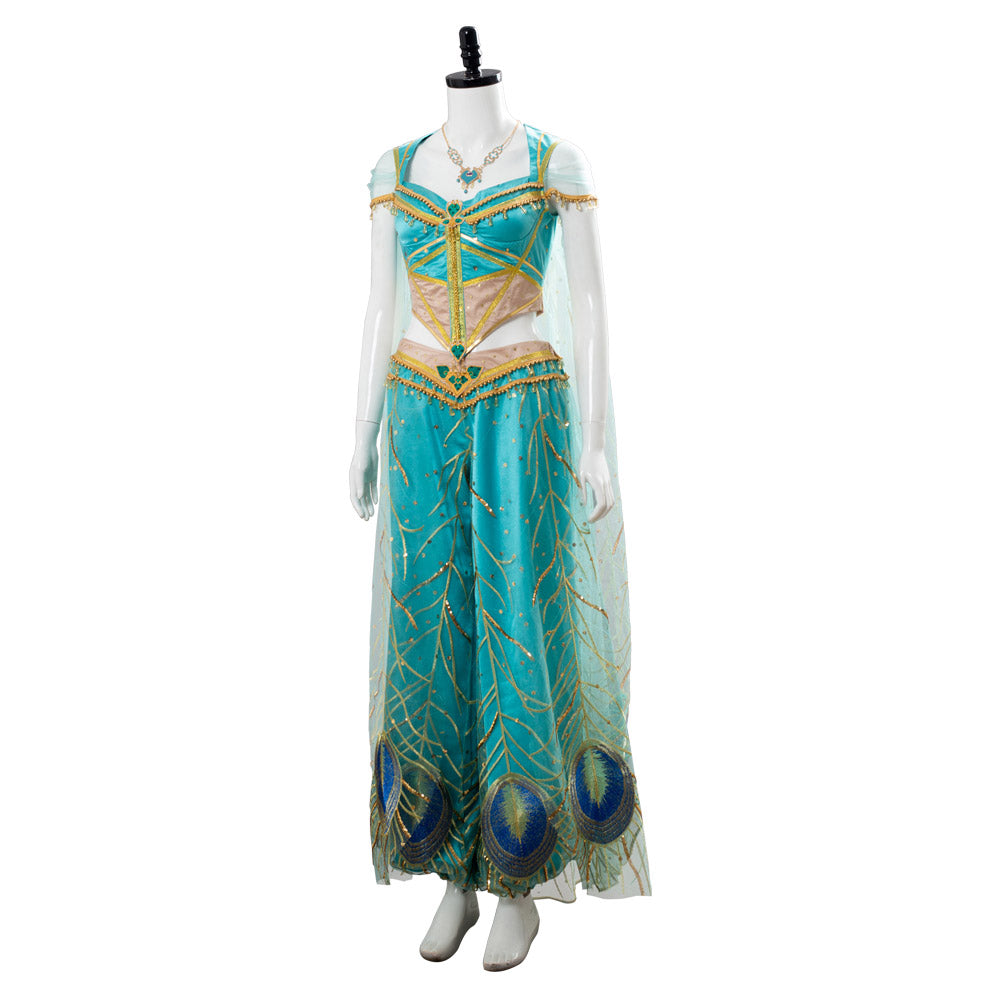Aladdin Naomi Scott Princess Jasmine Peacock Cosplay Costume Festival Party Outfit