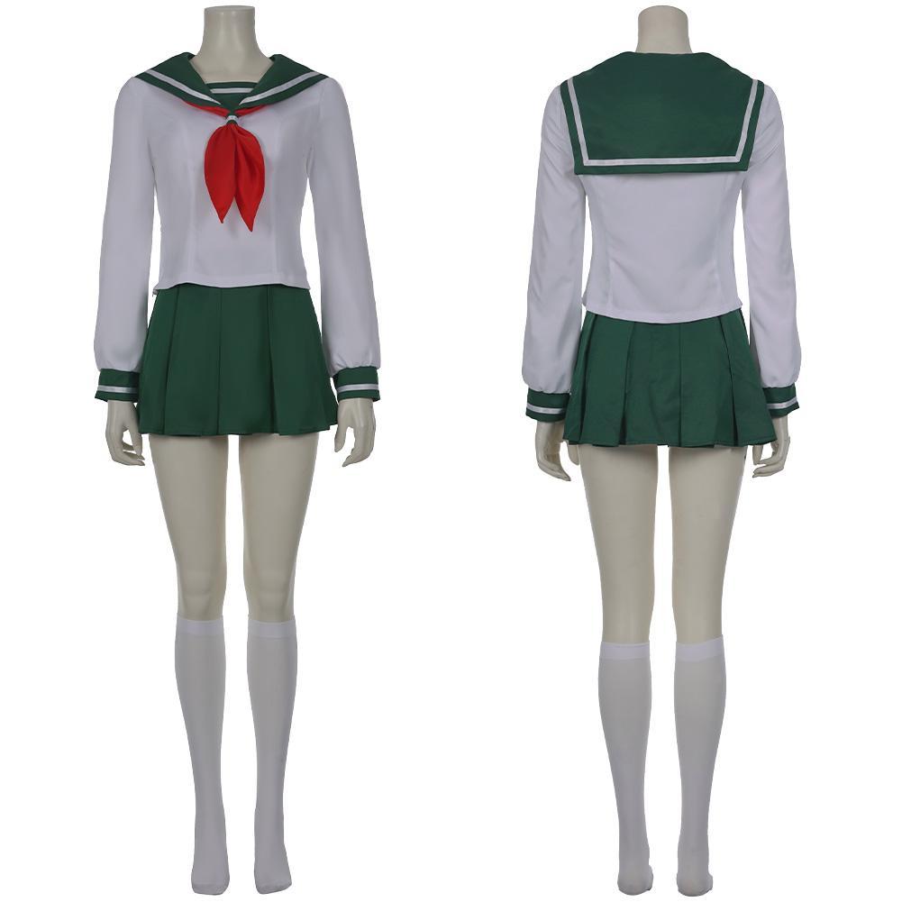 InuYasha Kagome Higurashi Women Girls Uniform Skirt Outfit Cosplay Costume Halloween Carnival Costume