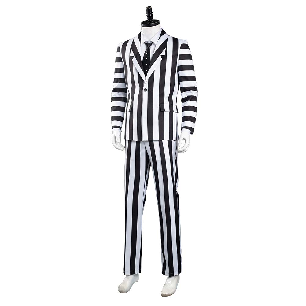 Beetlejuice Adam Cosplay Costume Black and White Striped Suit Jacket Outfits Halloween Carnival