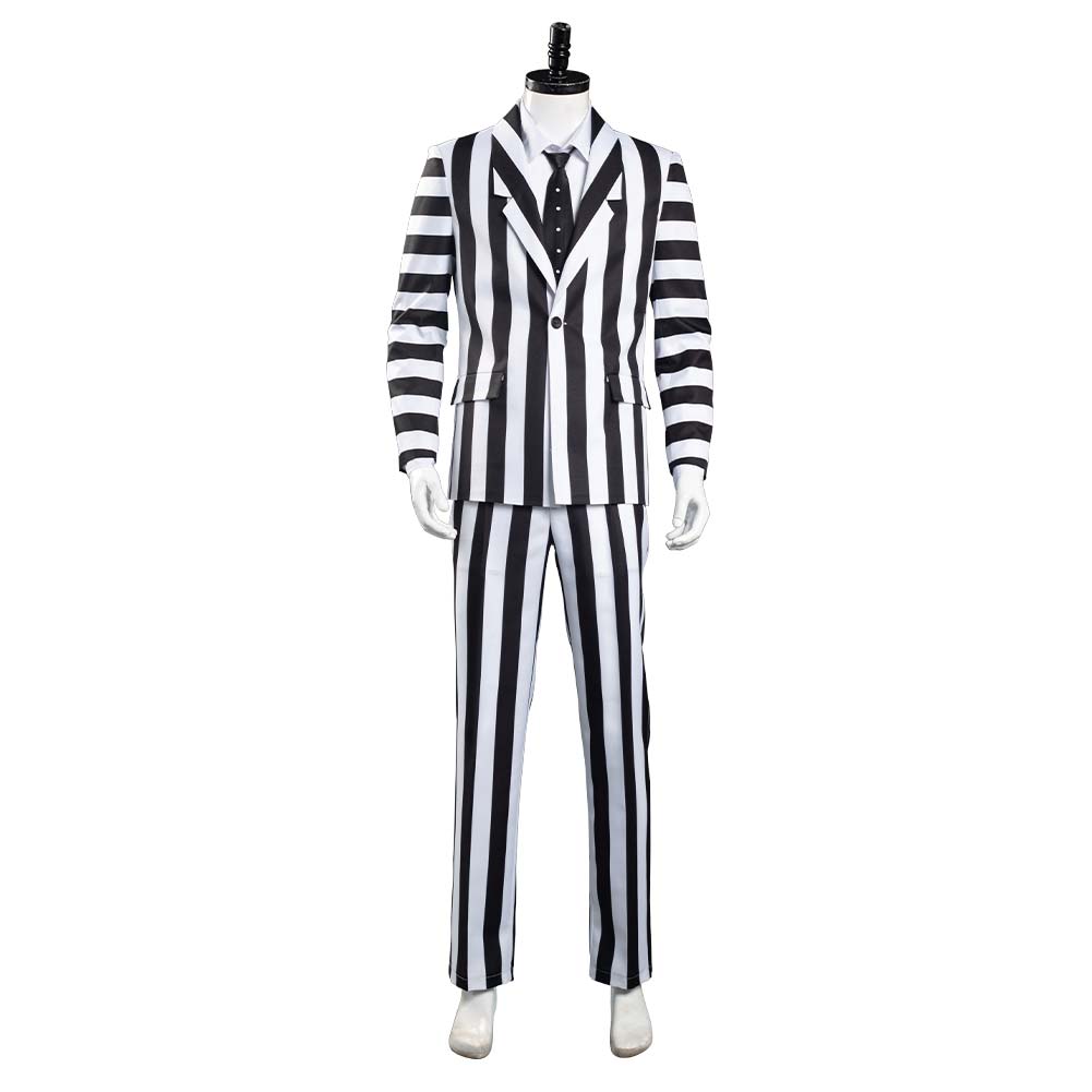 Beetlejuice Adam Cosplay Costume Black and White Striped Suit Jacket Outfits Halloween Carnival
