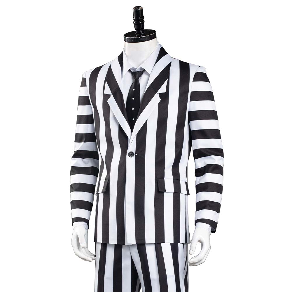 Beetlejuice Adam Cosplay Costume Black and White Striped Suit Jacket Outfits Halloween Carnival