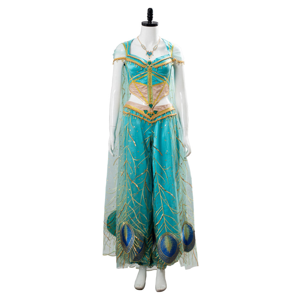 Aladdin Naomi Scott Princess Jasmine Peacock Cosplay Costume Festival Party Outfit