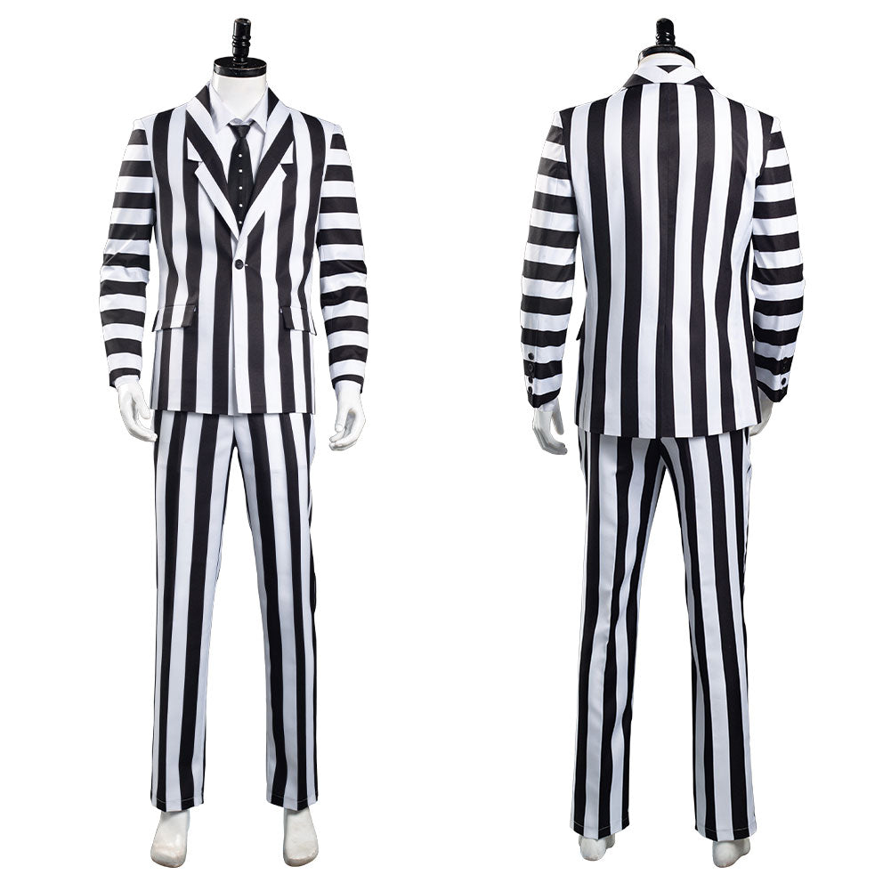 Beetlejuice Adam Cosplay Costume Black and White Striped Suit Jacket Outfits Halloween Carnival