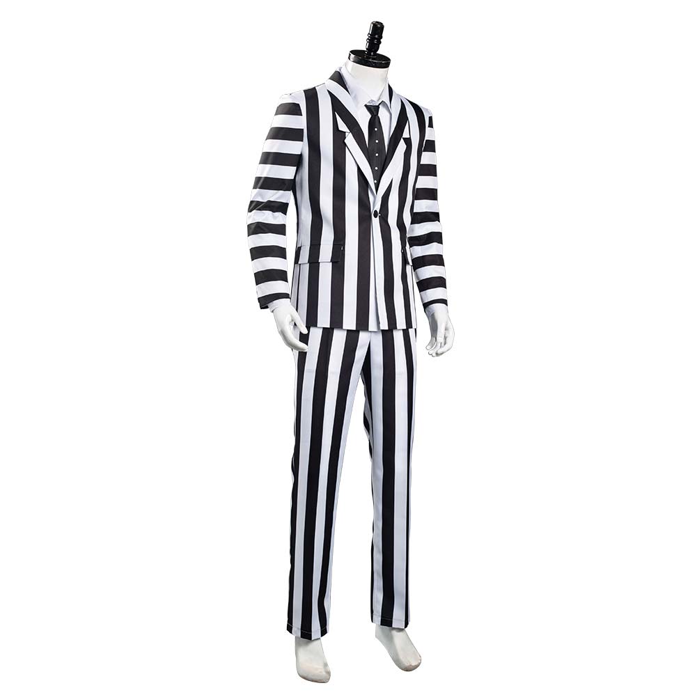 Beetlejuice Adam Cosplay Costume Black and White Striped Suit Jacket Outfits Halloween Carnival