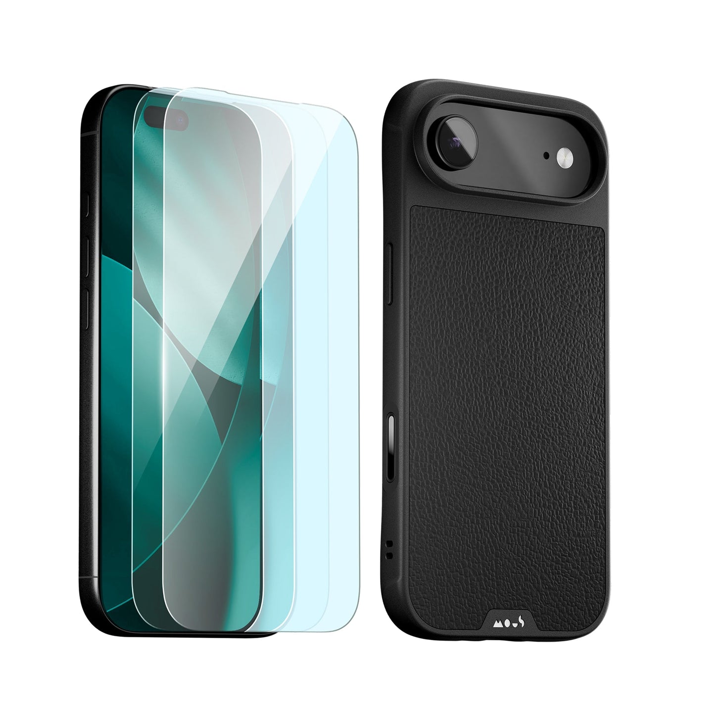 Black Leather Protective Case and Screen Protector - iPhone Protection Kit