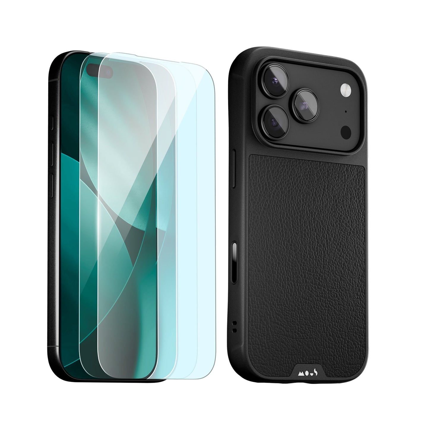 Black Leather Protective Case and Screen Protector - iPhone Protection Kit